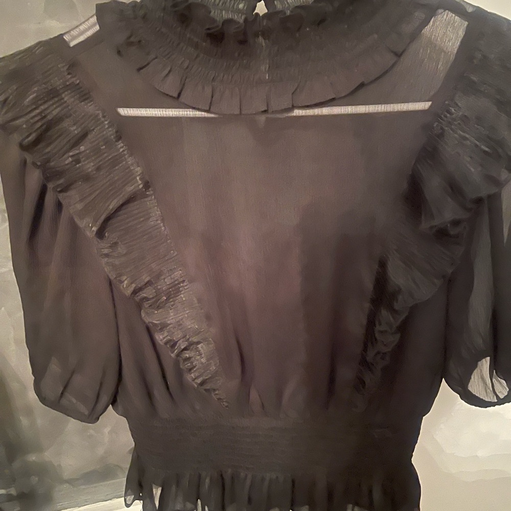 Guess Sheer Black Ruffled Blouse